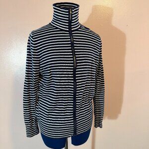 Talbots Navy and White Striped Cardigan Zippered Lightweight Sweater
